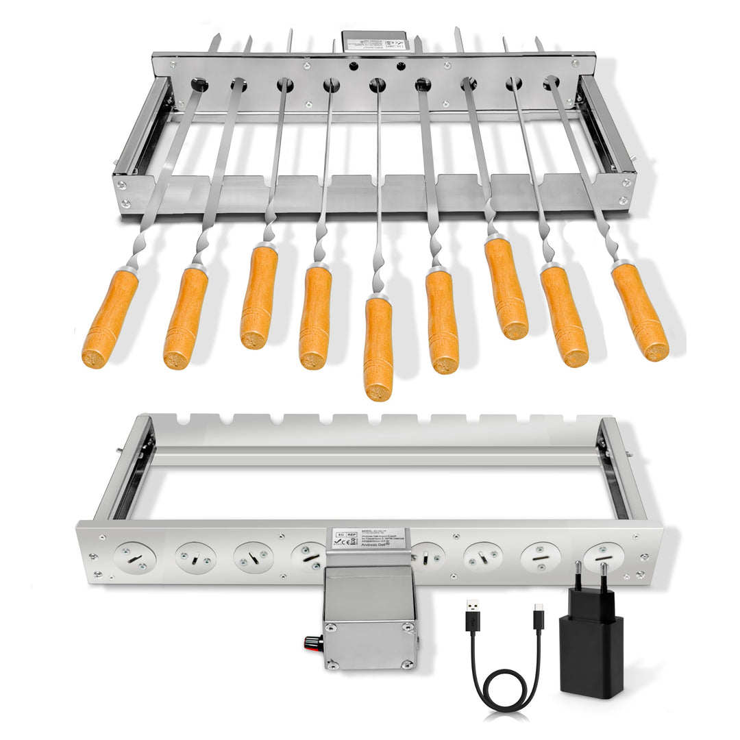 Elektrischer Spiessdreher BBQ Rotisserie Set mit regulierbaren Motor – Edelstahl Grillaufsatz für Ga