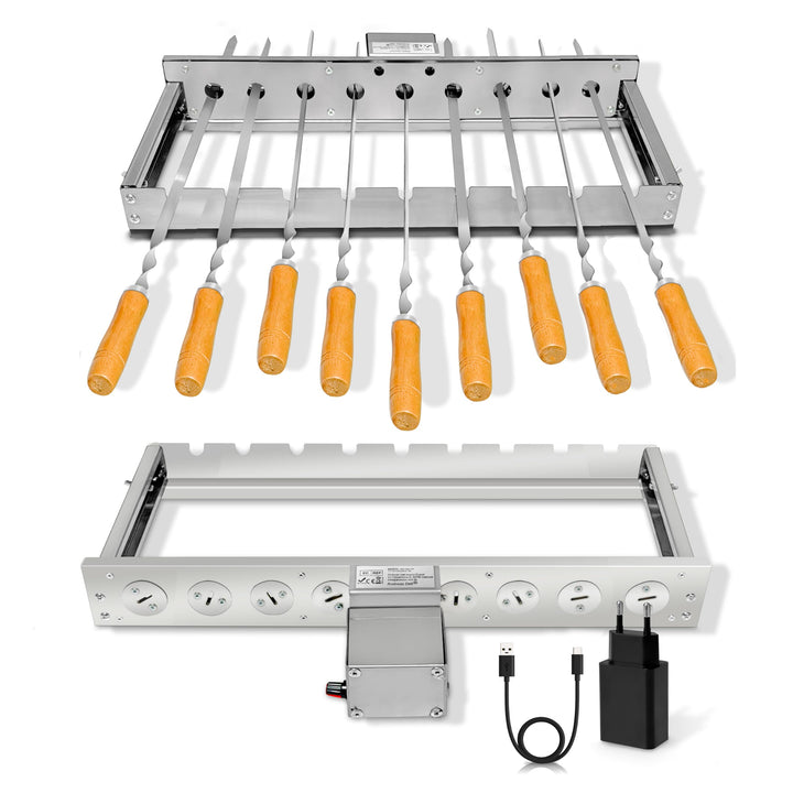 Elektrischer Spiessdreher BBQ Rotisserie Set mit regulierbaren Motor – Edelstahl Grillaufsatz für Ga
