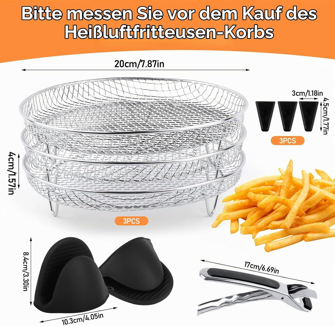 3 Stück Air Fryer Racks, Runder Air Fryer Stand, Heissluftfritteuse Zubehör, Luftfritteusen-Gestell,