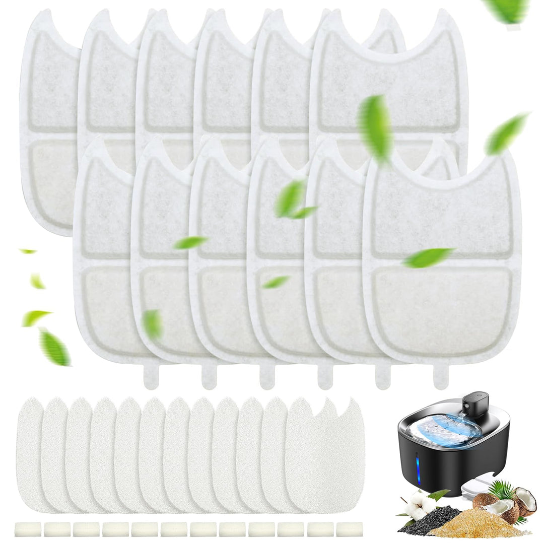 12 Set Katzenbrunnen Filter für 4L Trinkbrunnen,12 Stück Kohlefilter und 24 Stück Schaumstofffilter