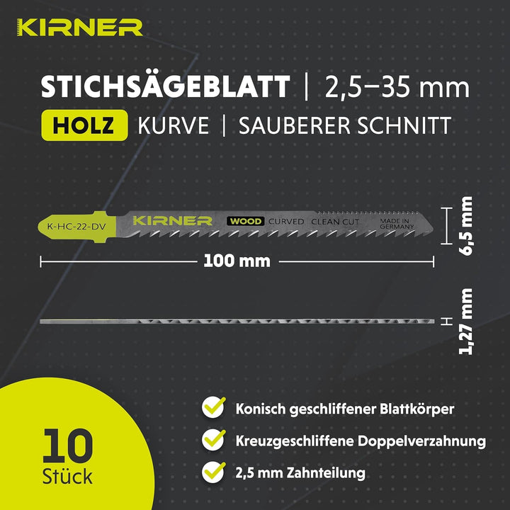 KIRNER Stichsägeblätter Holz 10 Stk [ bis zu 5x mehr Schnitte ] sehr präziser, sauberer Kurvenschnit