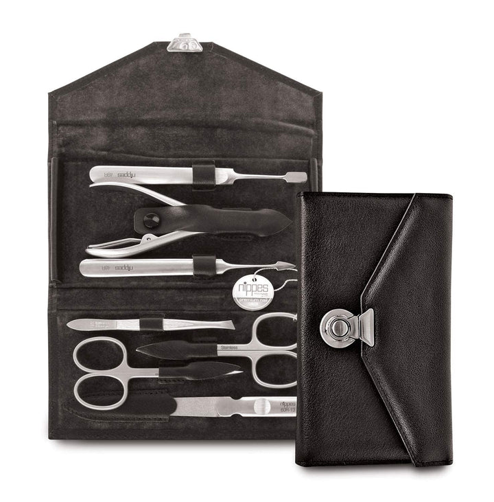 nippes Solingen Maniküre Set Locks, 7-teilig, Edelstahl nickel- & rostfrei, Echtes Rindleder-Nagelet
