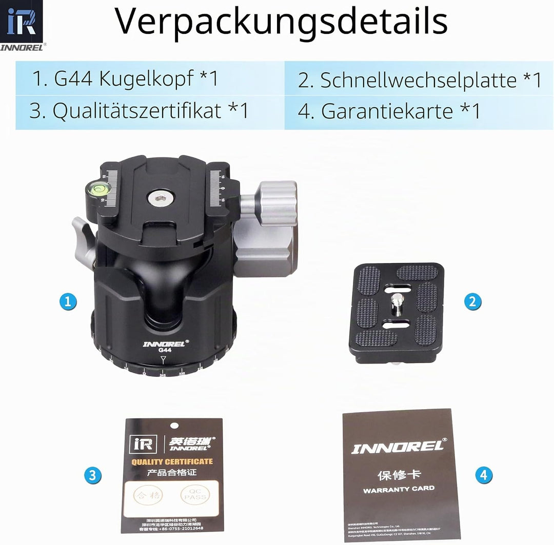 INNOREL G44 Low Profile Panorama-CNC-Metall-Kamerastativ-Kugelkopf mit 1/4" Arca Swiss Universal-Sch