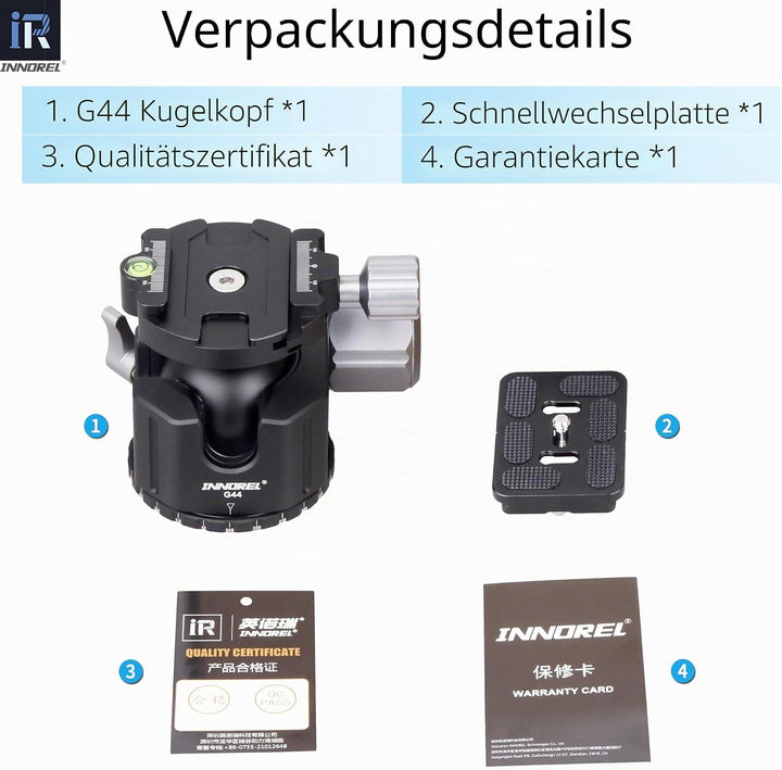 INNOREL G44 Low Profile Panorama-CNC-Metall-Kamerastativ-Kugelkopf mit 1/4" Arca Swiss Universal-Sch
