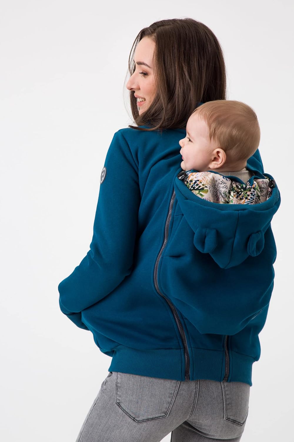 fun2bemum Pola 4in1 Baby Tragejacke für Mama Känguru Kapuze VORNE/HINTEN S Petrol, S Petrol