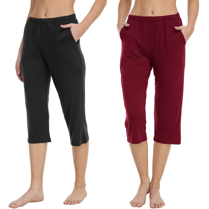MoFiz Damen Schlafanzughose 3/4 Lang Schlafhose Modal Nachtwäsche Weich Pyjamahose Freizeithose mit