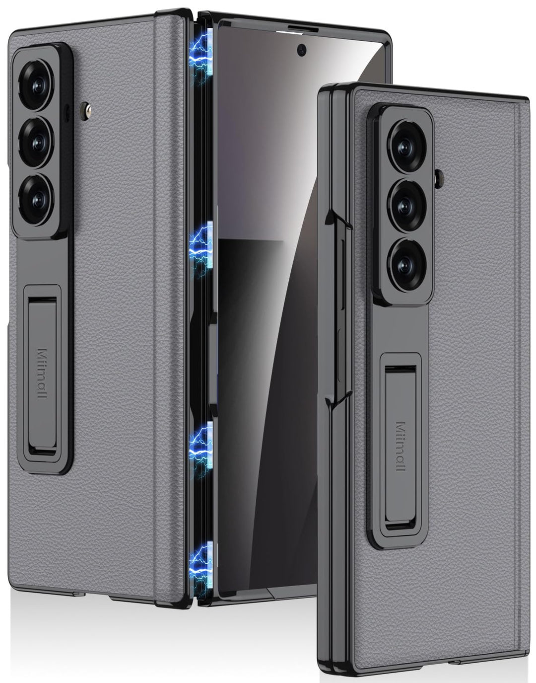 Miimall Lederhülle Kompatibel mit Samsung Galaxy Z Fold 7 Hülle mit Displayschutz+Scharnierschutz, S