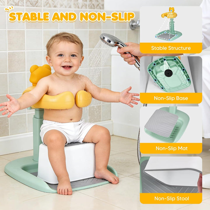Baby Dusche Ständer, Höhenverstellung 47-62cm, Badestuhl mit Anti-Rutsch Basis & herausnehmbarem Hoc