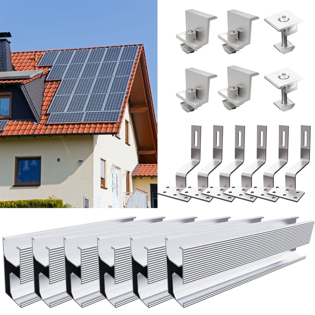 TEOV PV Montageset Ziegeldach Glasziegeldach, Befestigung Solarmodul Halterung mit 30cm Montageschie