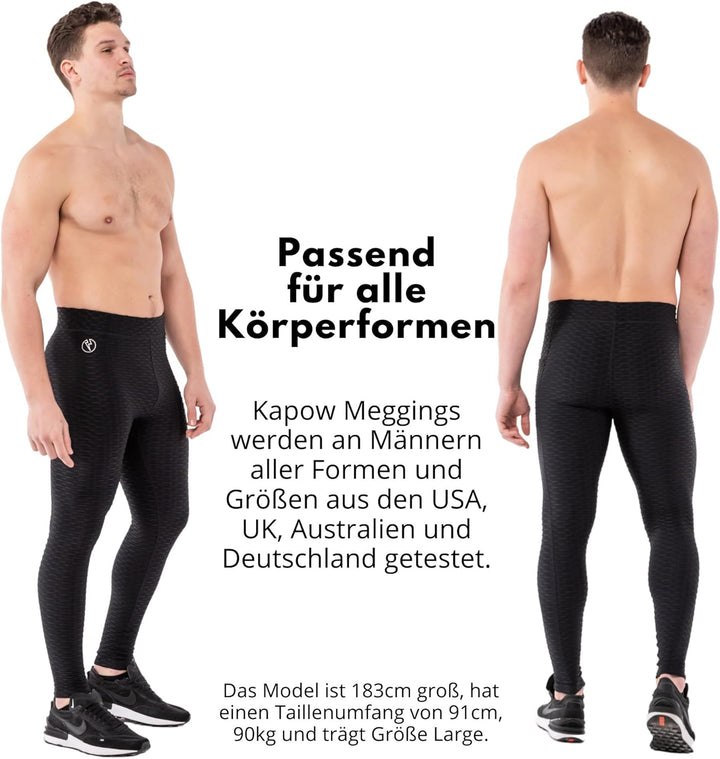 Kapow Meggings Performance Range Männer Leggings Sportkompression mit Taschen S Black Hex, S Black H