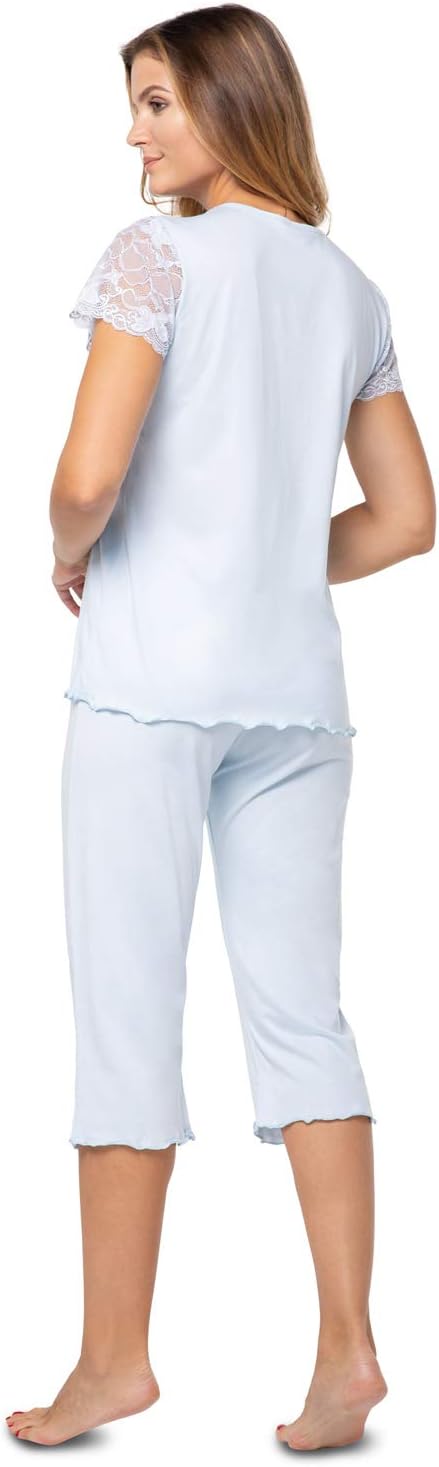 e.Femme® Damen Schlafanzug Lena II 861 aus Baumwolle und Lenzing® Modal 38 Hellblau, 38 Hellblau