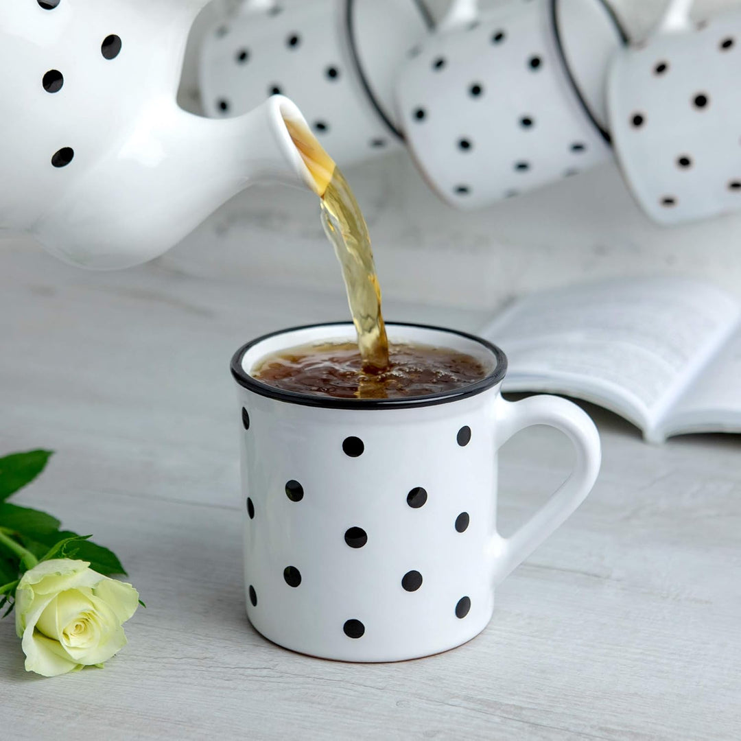 City to Cottage® - Keramik XXL Becher 500 ml | Kaffeebecher | Weiss und Schwarz | Polka Dots | Handg