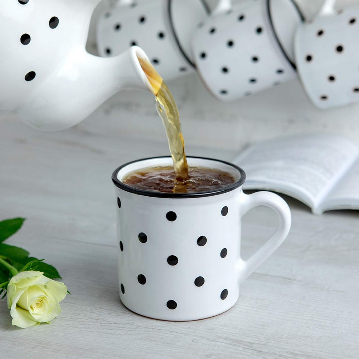 City to Cottage® - Keramik XXL Becher 500 ml | Kaffeebecher | Weiss und Schwarz | Polka Dots | Handg