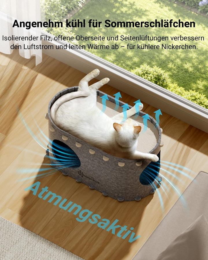 Katzenhöhle Filz, Katzenhaus aus Filz, Katzenbett, Katzenhöhle für Katzen, 58 x 33 x 30cm, Peek-a-Bo