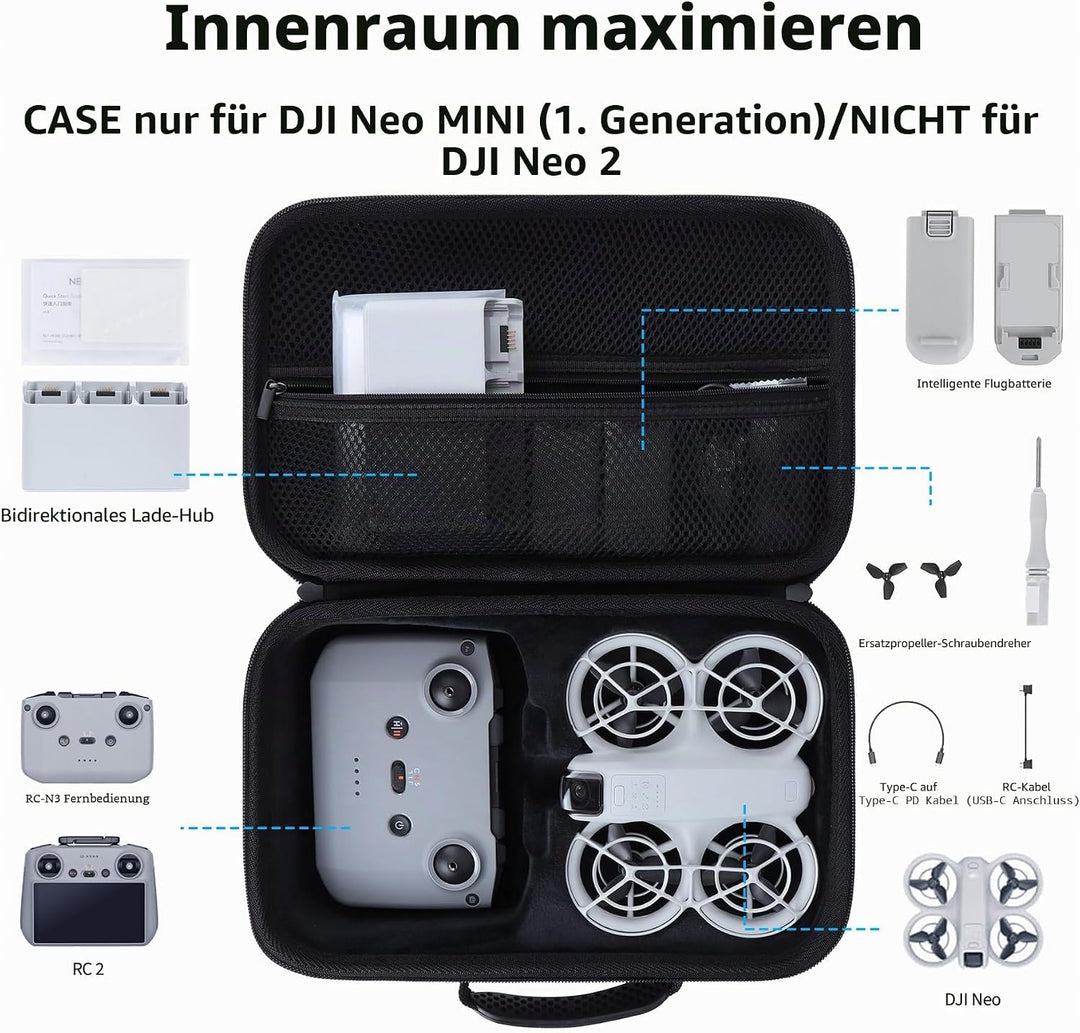 Hart Schutzhülle Kompatibel mit DJI Neo, Mini Drohne mit Kamera 4K UHD (Schwarz), Schwarz