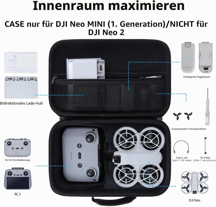 Hart Schutzhülle Kompatibel mit DJI Neo, Mini Drohne mit Kamera 4K UHD (Schwarz), Schwarz