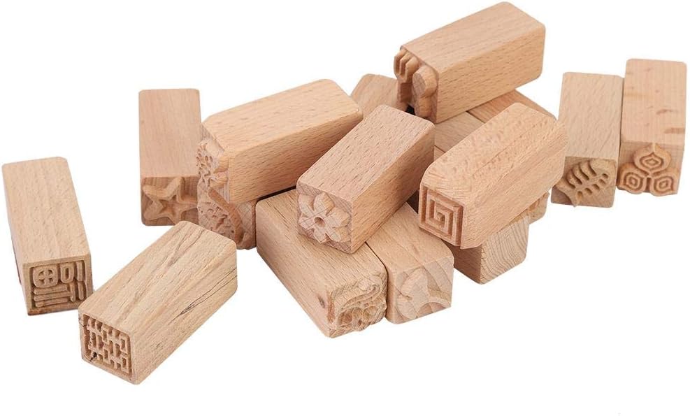 Atyhao Holz Ton Keramik Stempel, 16Pcs Keramik Werkzeuge Briefmarken Ton Dekorative Stempel Handgesc
