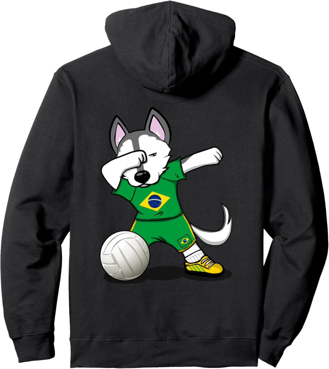 Dabbing Husky Brasilien Volleyball Brasilianische Flagge Pullover Hoodie