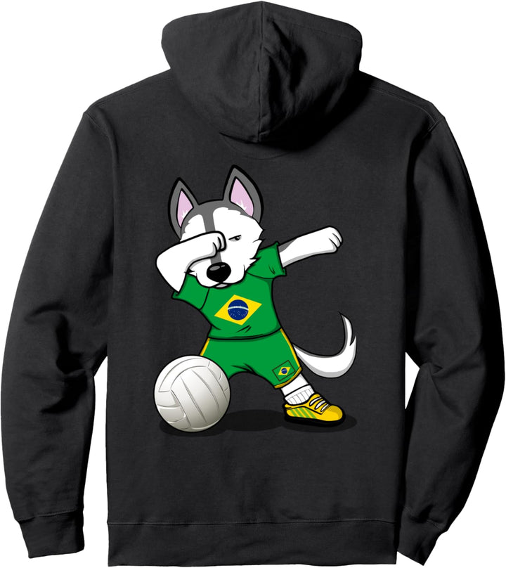 Dabbing Husky Brasilien Volleyball Brasilianische Flagge Pullover Hoodie