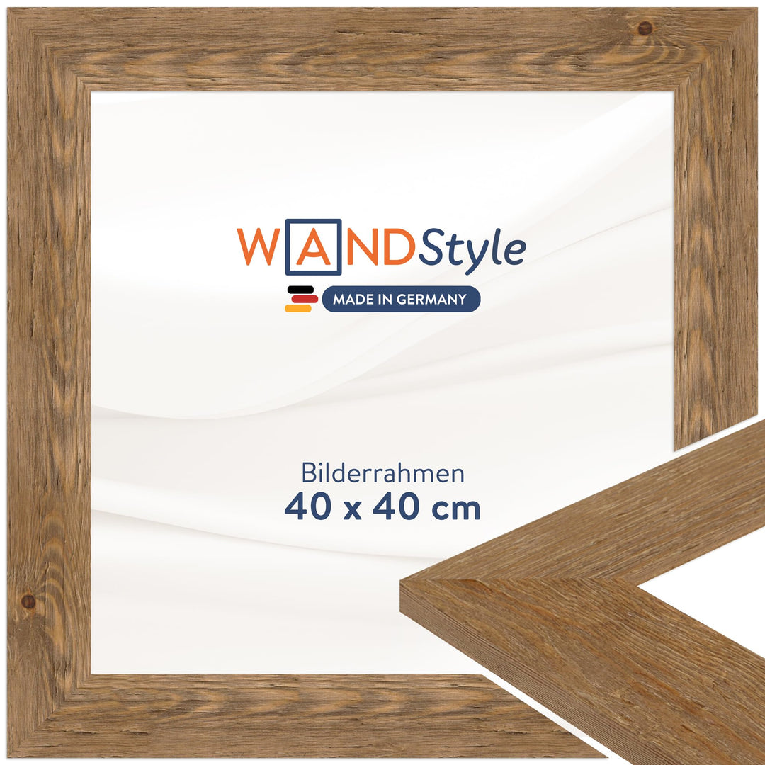 WANDStyle Bilderrahmen Strandhaus Stil 40x40cm I Farbe: Eiche-Optik I Fotorahmen I Holzbilderrahmen