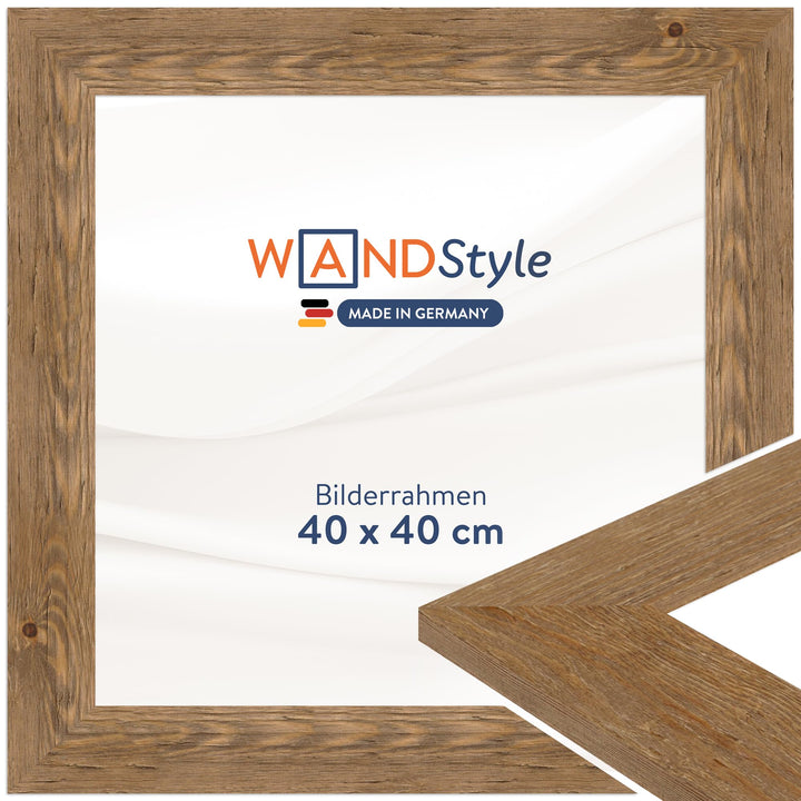 WANDStyle Bilderrahmen Strandhaus Stil 40x40cm I Farbe: Eiche-Optik I Fotorahmen I Holzbilderrahmen