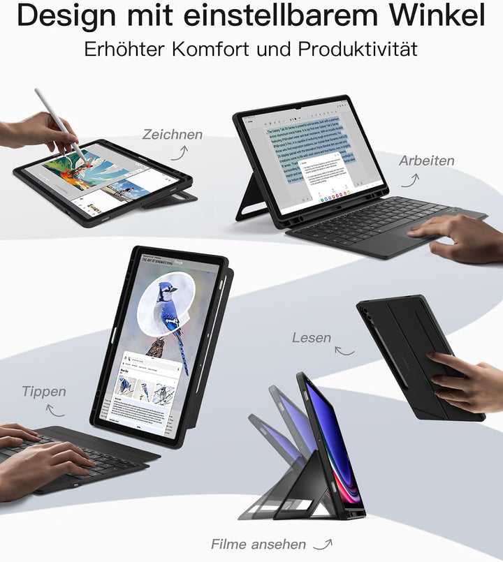 Inateck Hülle mit Tastatur kompatibel mit Samsung Tab S10+/S9+/S9 FE+ | magnetisch abnehmbarer, Blue