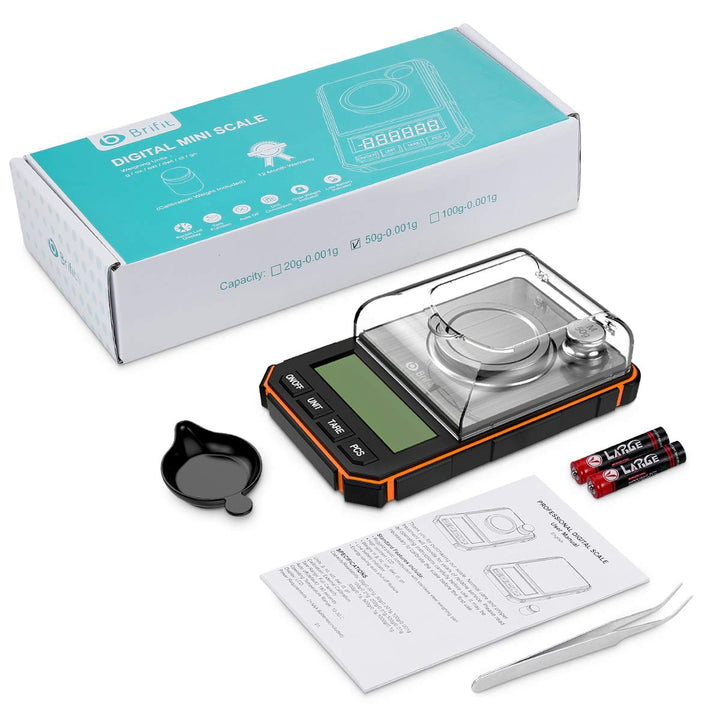 Brifit Digitale Feinwaage 0.001g – Mini Milligrammwaage 50g mit Kalibriergewicht & Pinzette – Präzis