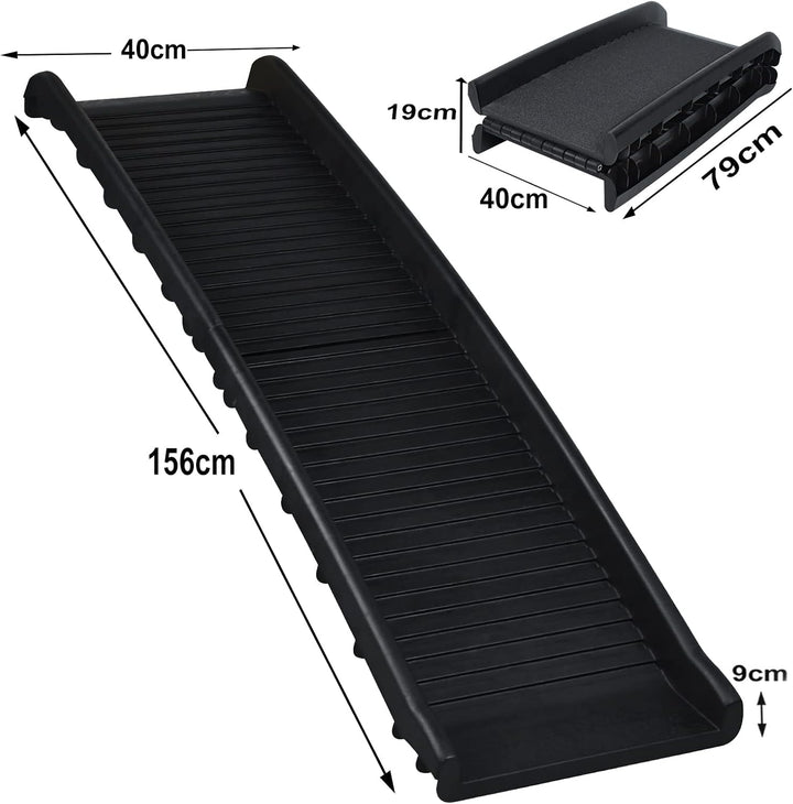 Hunderampe Auto klappbar 156 x 40cm Kunststoff Anti-Rutsch Autorampe Kofferraumrampe für Haustiere H