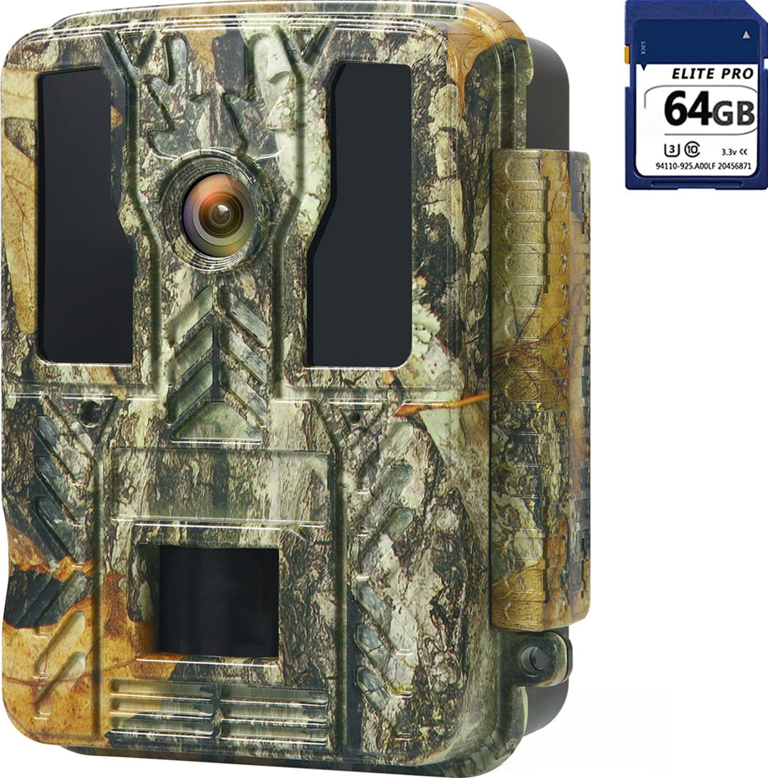 Carehabi 24MP 4K Wildkamera nachtsichtgerät mit 64 GB SD U3 Speicherkarte 46pcs-940nm-IR-LED 28m Nac