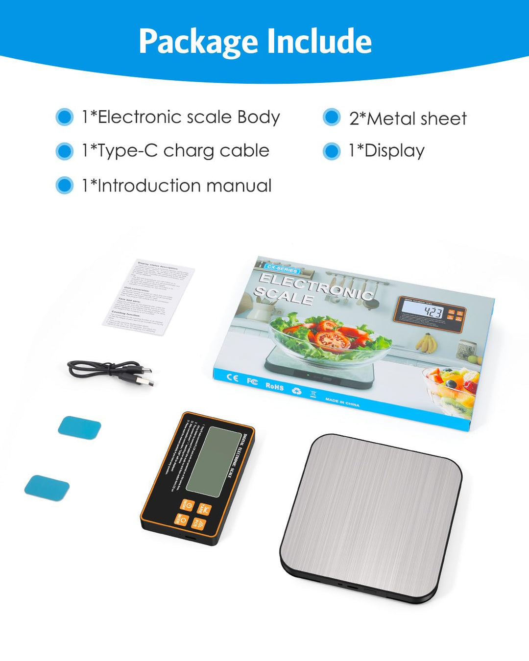 [Neu] Brifit Digitale Küchenwaage 15kg/1g mit Abnehmbarem Display – Wiederaufladbare Küchenwaage mit