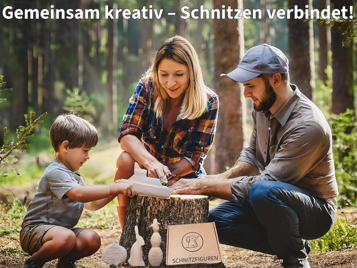 Eli® Lindenholz - Schnitzfiguren zum Schnitzen inkl. Schnitzanleitung für Kinder - Bastelset - Schni