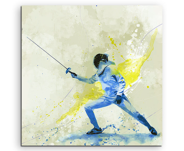 Paul Sinus Art Fechten 60x60cm SPORTBILDER Splash Art Wandbild Aquarell Art