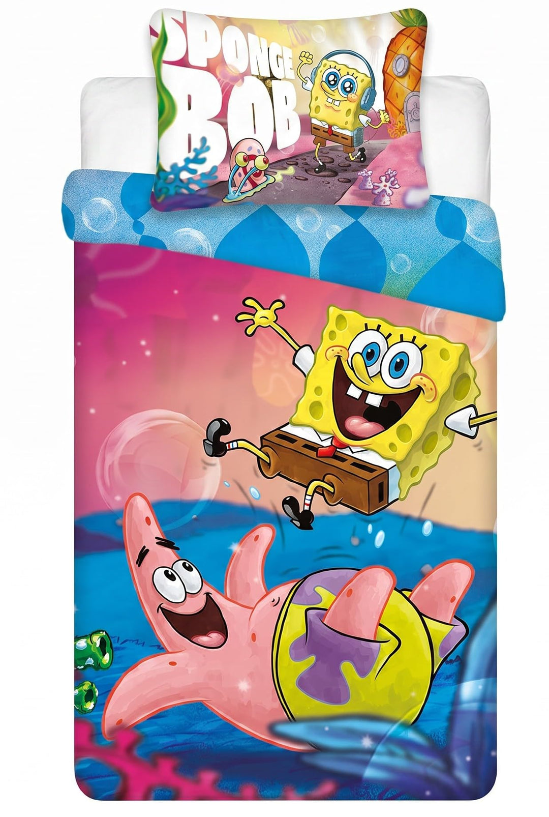 BrandMac Spongebob Schwammkopf Bettwäsche-Set für Kinderbetten | Einzelbett-Bettbezug 140x200 cm mit