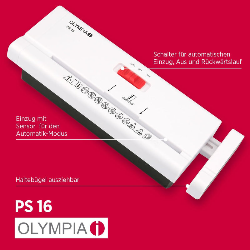 Olympia PS 16 Aufsatzaktenvernichter | Streifenschnitt | Sicherheitsstufe P2 | Bis zu 6-Blätter glei