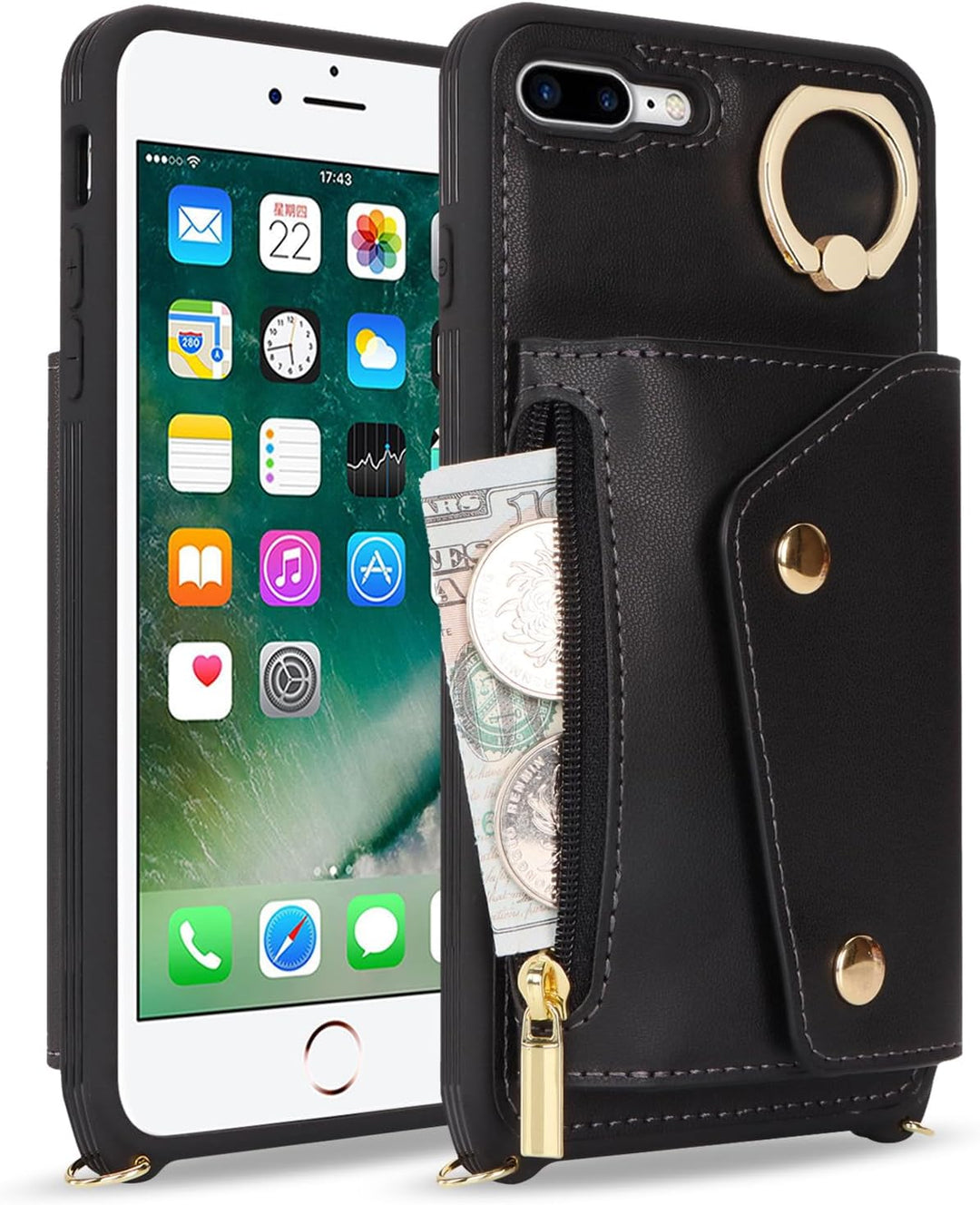 Lipvina Hülle für iPhone 7 Plus/8 Plus Hülle mit Band Kartenhalter handyhülle Hülle für iPhone 7 Plu