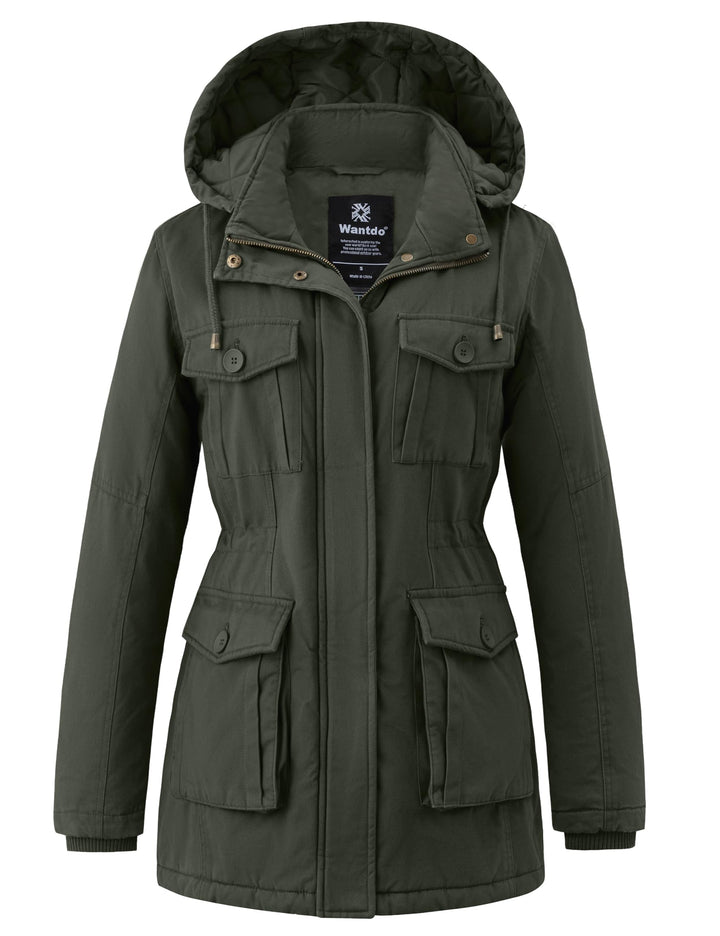 Wantdo Damen Klassische Baumwoll Jacke Warmer Fleece Mantel Winter Outdoor Parka Jacke Mittellanger