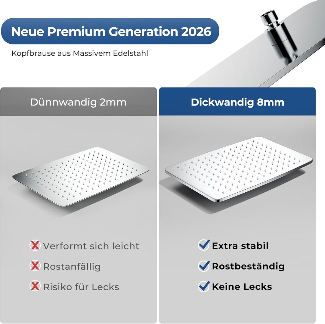 Görbach Regendusche Duschsystem ohne Armatur, Edelstahl Duschset mit Verstellbarer Duschstange, Kopf