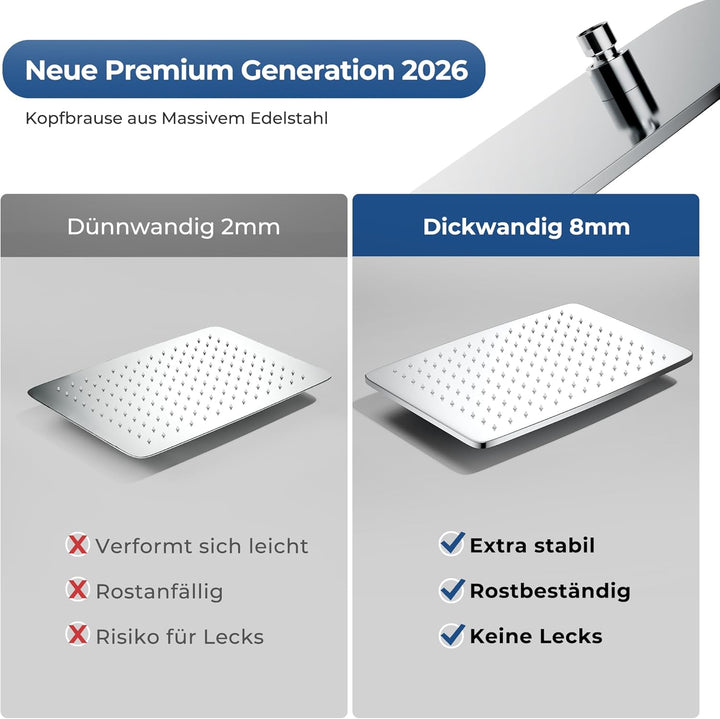 Görbach Regendusche Duschsystem ohne Armatur, Edelstahl Duschset mit Verstellbarer Duschstange, Kopf