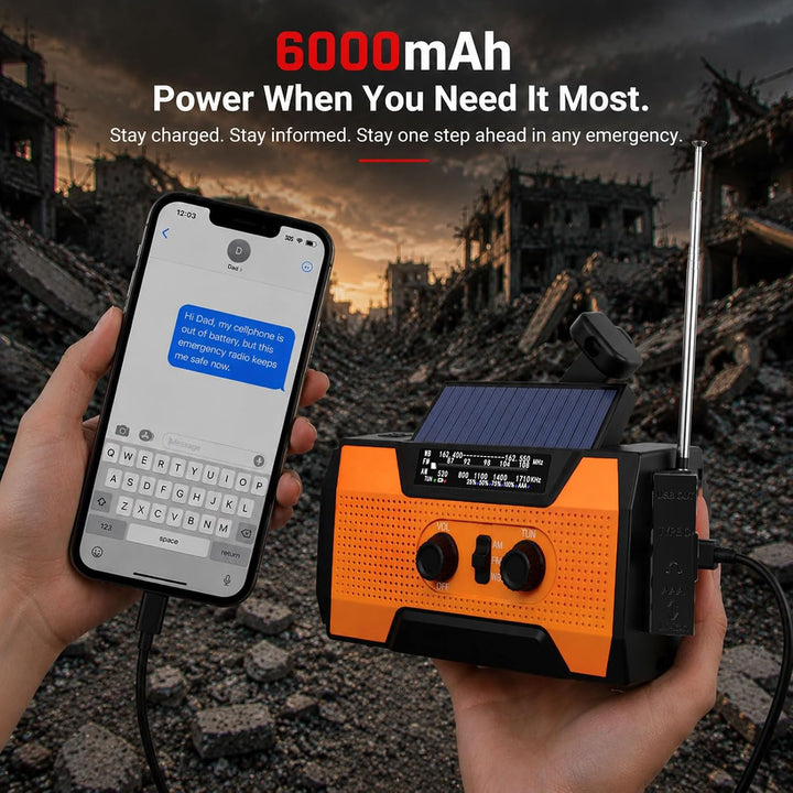 6000mAh-Handkurbel-Notfallradio, AM/FM-Wetterradio, solarbetriebenes | batteriebetriebenes Radiomit