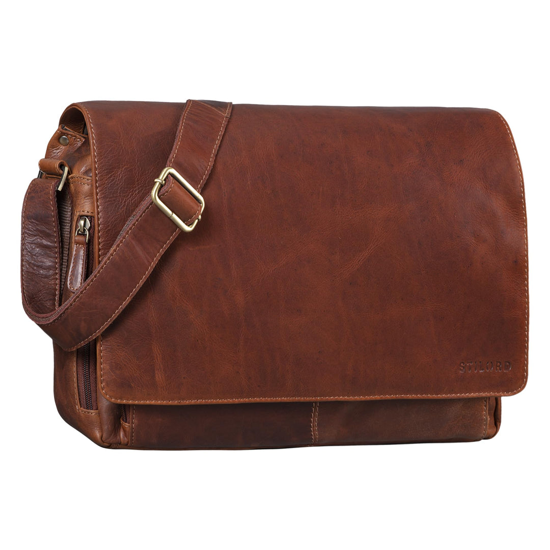 STILORD 'Tom' Vintage Leder Umhängetasche für Studium Uni Büro Arbeit 15 Zoll Laptoptasche DIN A4 Sc