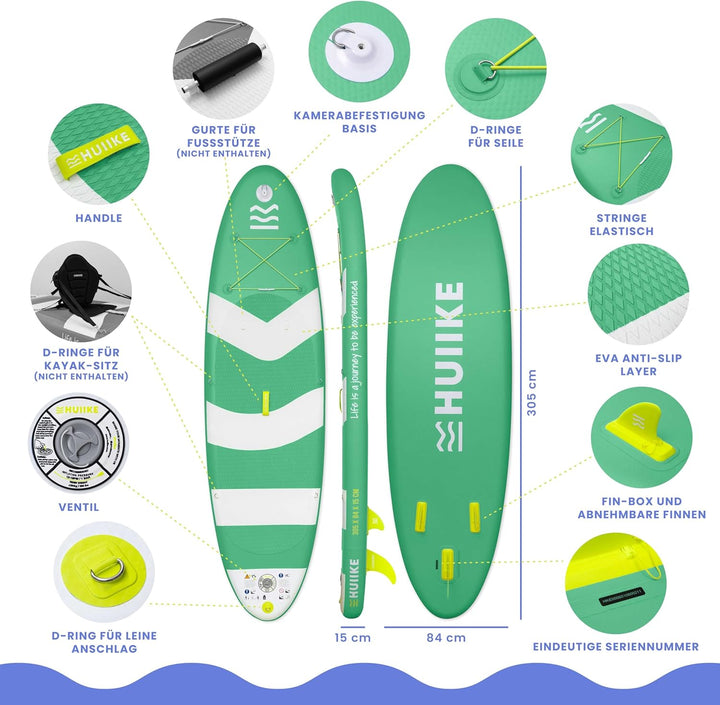HUIIKE Stand Up Paddling Board mit Zubehör, Paddel, Finnen, Pumpe. Paddle Sup Board Aufblasbar Hohe