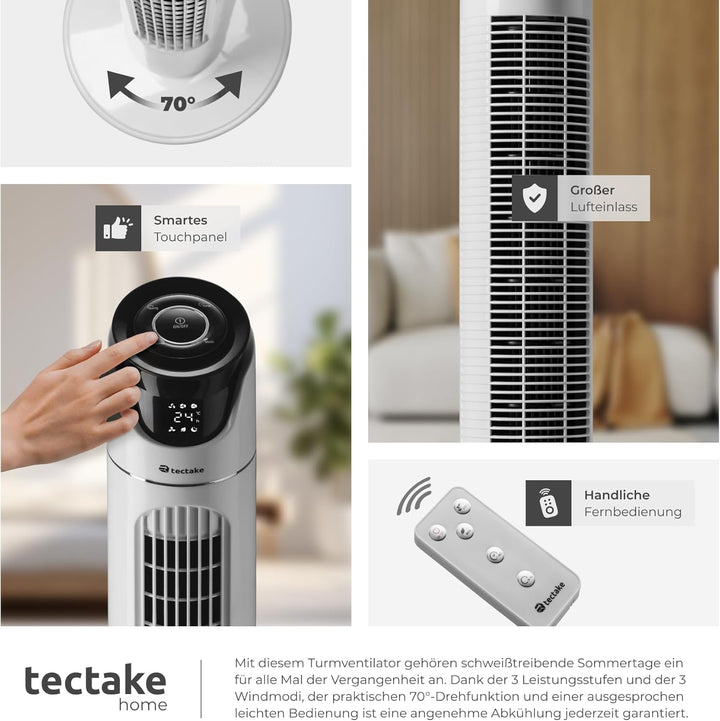 tectake® Ventilator gross mit Fernbedienung, Ventilator oszillierend mit 3 Geschwindigkeitsstufen, T