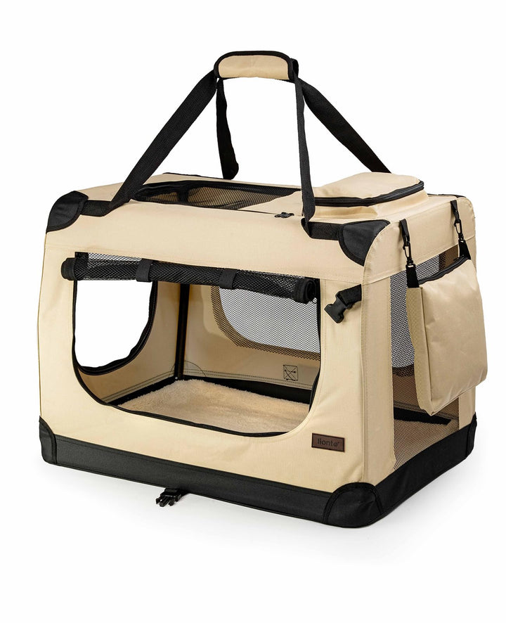 lionto Hundetransportbox Hundetasche Hundebox Faltbare Kleintiertasche Grösse L Farbe Beige (L) 70x5