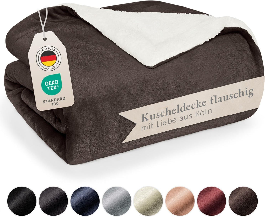 Blumtal Flauschige Sherpa Kuscheldecke – hochwertige Wohndecke, super weiche Fleecedecke als Sofaübe