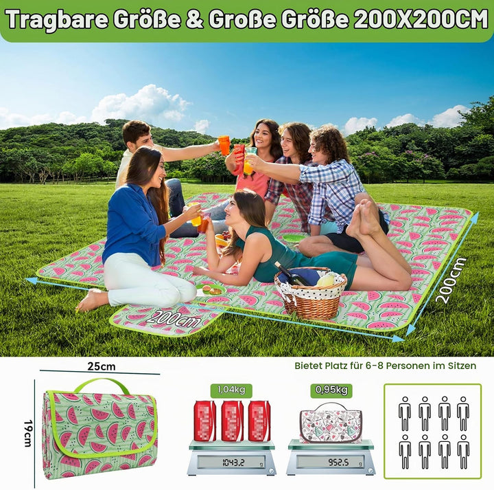 Ninonly Picknickdecke Wasserdicht Picknickdecke 200x200cm Tragbare Waschbar Extra Grosse Stranddecke