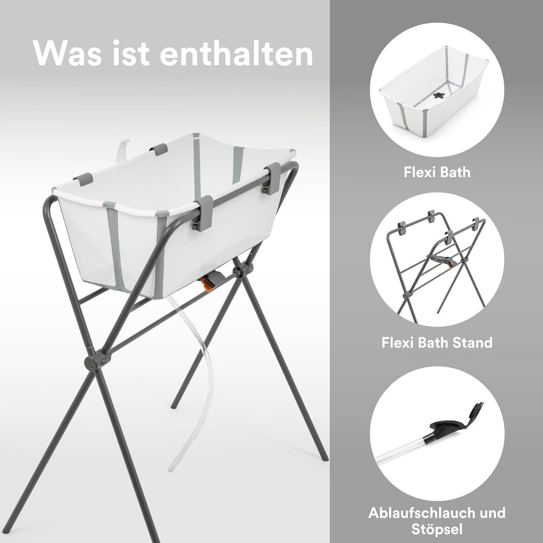Stokke Flexi Bath (White) + Flexi Bath Stand - Babybadewanne für Babys bis 10 kg - Faltbar, langlebi