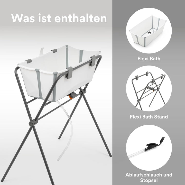 Stokke Flexi Bath (White) + Flexi Bath Stand - Babybadewanne für Babys bis 10 kg - Faltbar, langlebi