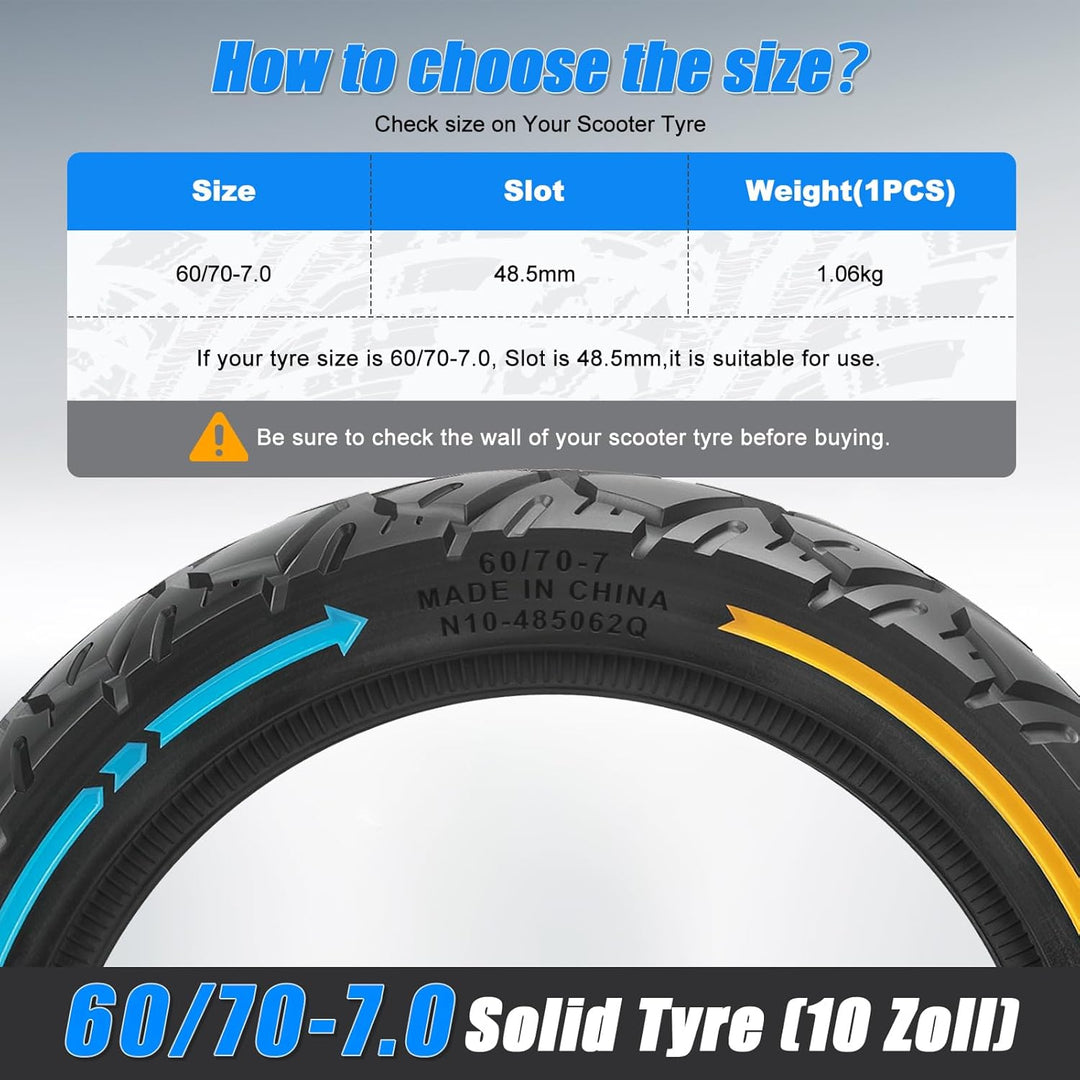 60/70-7.0 Reifen Offroad für Xiaomi 4 Pro Vollgummireifen E-Scooter (1. Gen), Abriebfeste & Pannensi