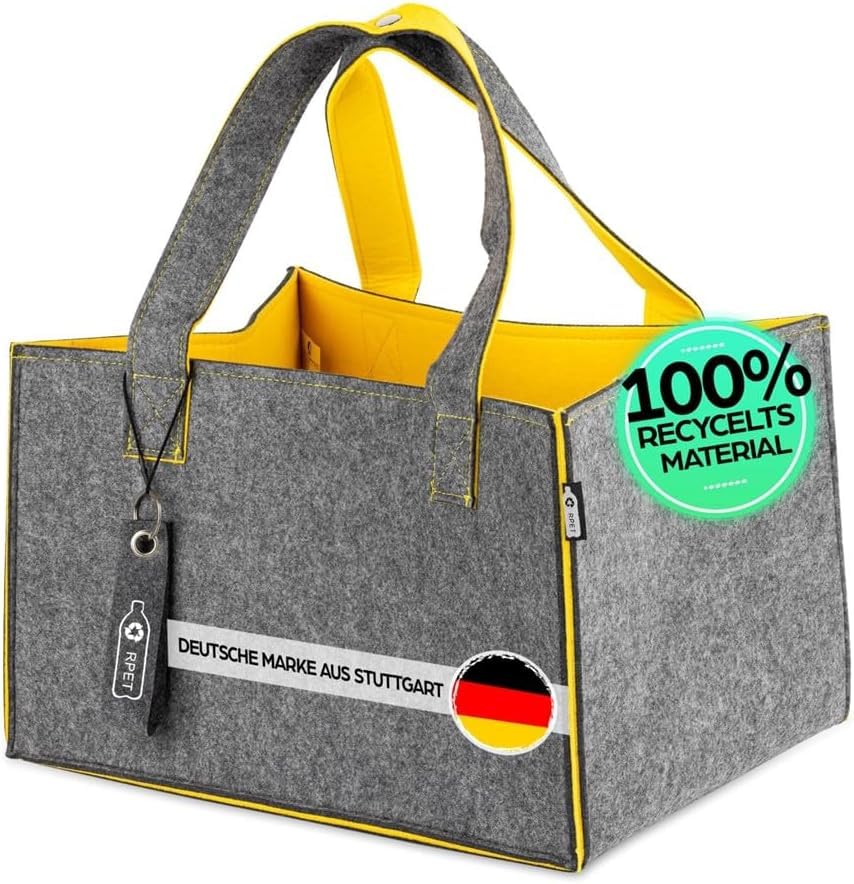 TANNDESIGN - Einkaufskorb & Kaminholzkorb aus recycelten Plastikflaschen (Filz-Tasche) - Holz-Korb f