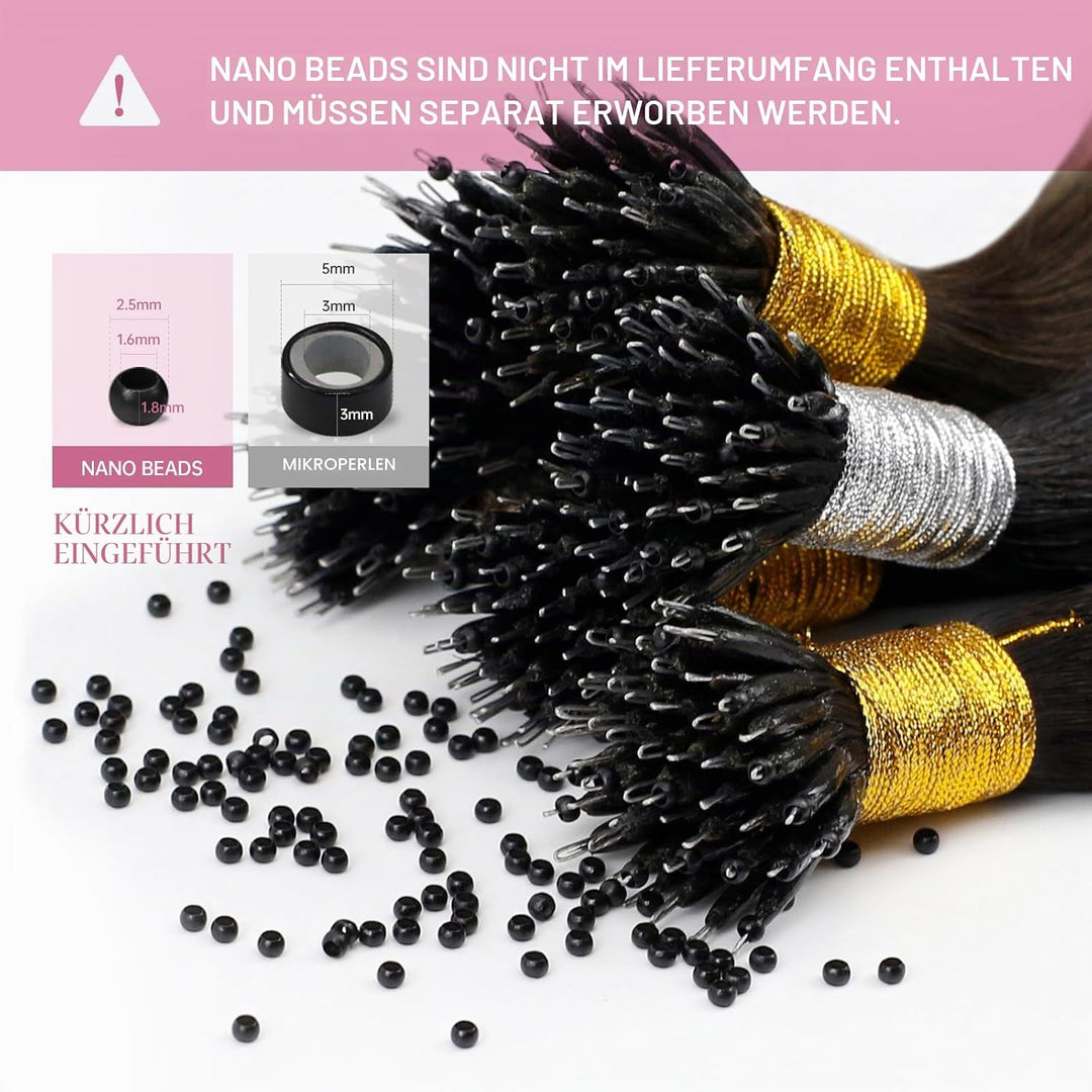YoungSee Nanoring Extensions Echthaar Schwarz 55cm Nanoring Extensions 1g/s Nano Beads Hair Extensio